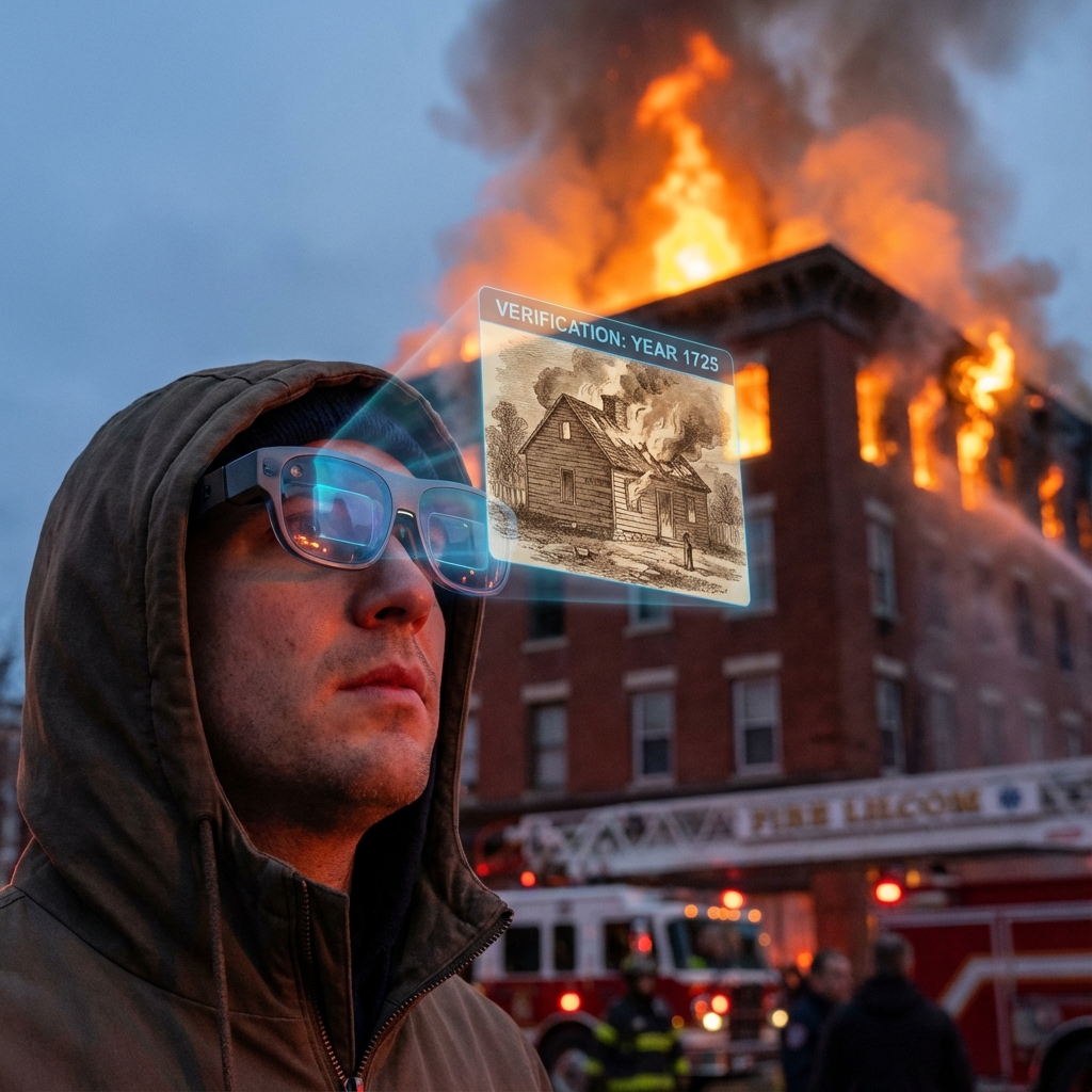 Laptop Screen Showing Digital Fire Overlay on Ancient Temple