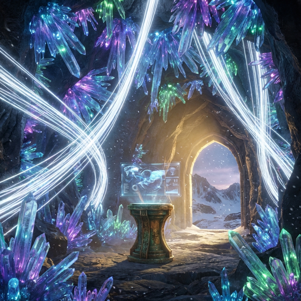 Glowing Crystal Cave with Fiber Optic Veins