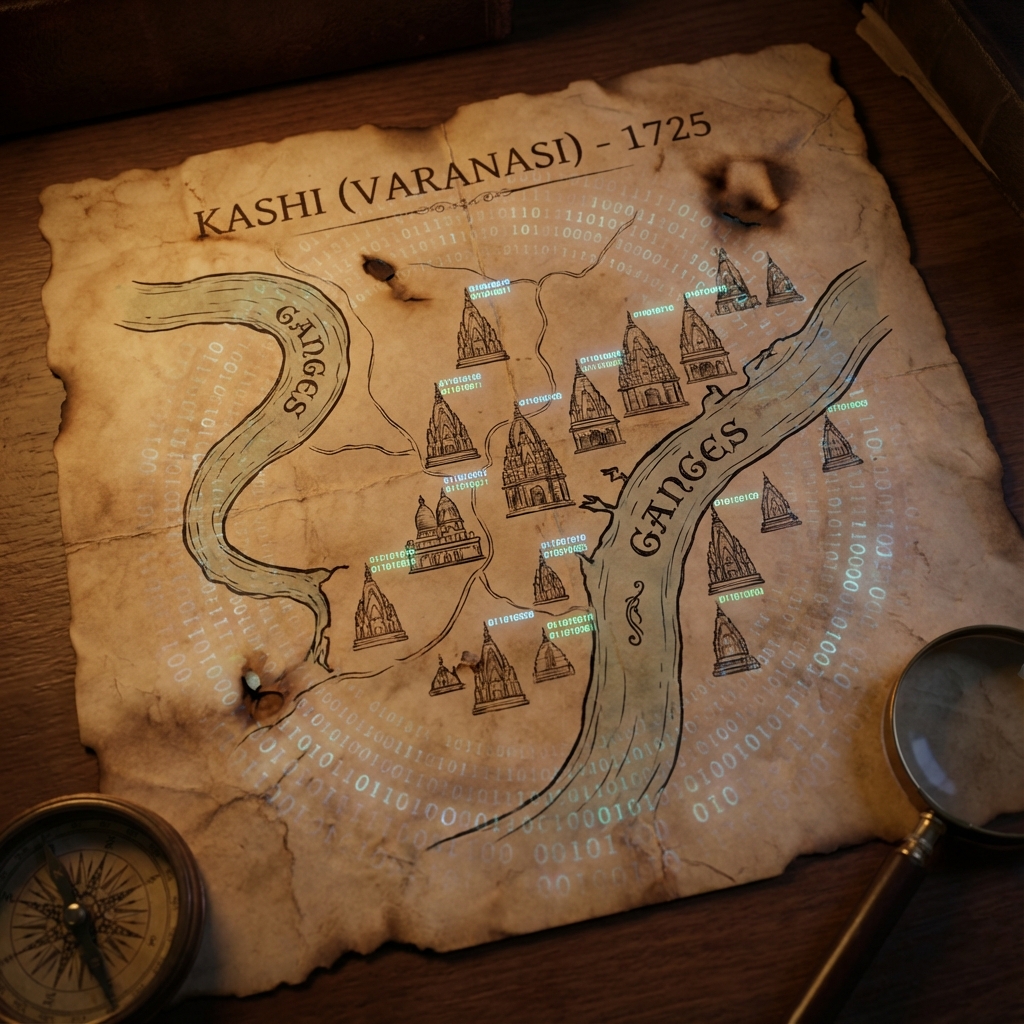 Laptop Screen Showing 1725 Map of Kashi